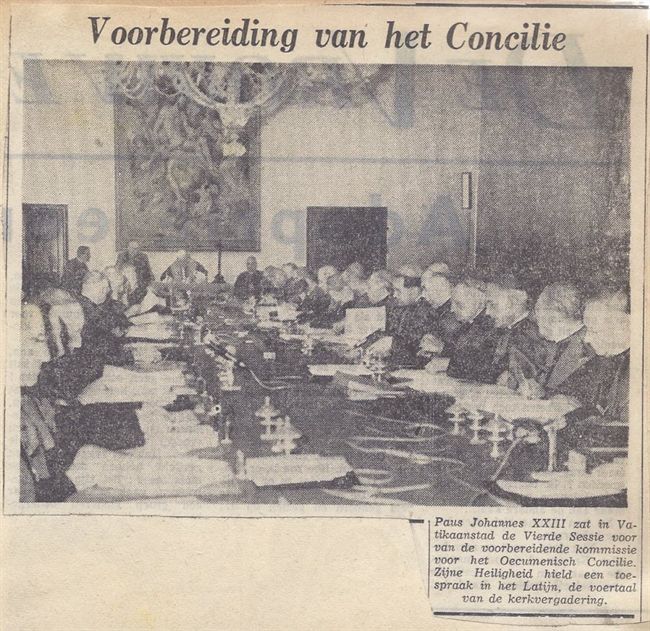 Vergadering van de Centrale voorbereidende commissie voorgezeten door paus Johannes XXIII